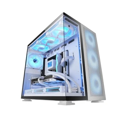 Imagen de MARSGAMING MC NOVA2, Caja Gaming Custom XXL E ATX, Doble Cristal Templado Continuo Sin Marco, Soporte Completo Refrigeración Líquida, Aluminio Aeroespacial 2mm, Torre PC de Cámara, USB C, Blanco