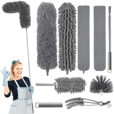 Imagen de YSWOVUO Plumero Telescopico Extensible, 9 Piezas Atrapapolvo Lavable, Duster para Limpieza Techo, Telarañas, Ventiladores de Techo Alto