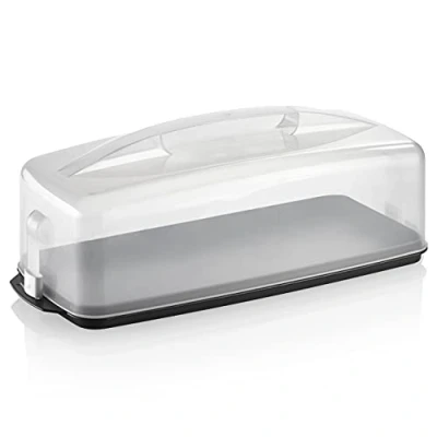 Imagen de Grizzly Caja de transporte pasteles rectangular con cierre clic, 15 x 43 18 cm, contenedor rectangular, tapa y asa