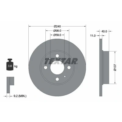 Imagen de TEXTAR PRO 92061103 Disco de freno 240 11 04/06 98 macizo revestido sin perno sujeción rueda, buje rueda FIAT: Panda III Hatchback