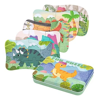 Imagen de BBLIKE Puzzle Infantil de para niños Rompecabezas Animales, puzle 5 imágenes, Adecuado y niñas a Partir 3, 4 años (Dinosaurio)