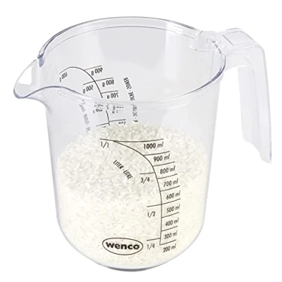 Imagen de wenco Vaso medidor de plástico 1 litro capacidad, escala precisa (ml/l) para azúcar y harina, apto lavavajillas, resistente versátil, transparente en topacio/ahumado