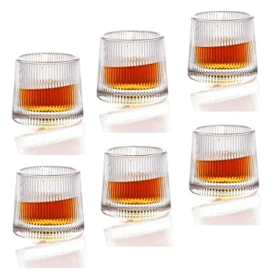 Imagen de Earnmore Paquete de 6 vasos whisky descompresión giratorios, antiguos, bar, estilo para bourbon, escocés, ron (5 onzas)