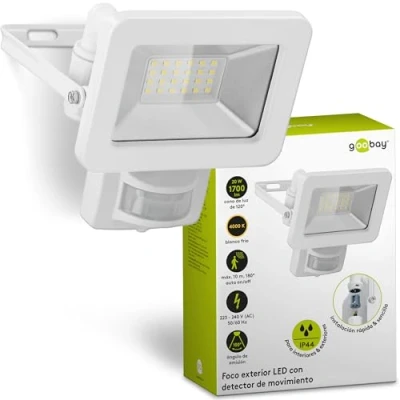 Imagen de goobay Foco LED 53880 con detector de movimiento 20 W Luz blanca neutra 4000 K 1700 lúmenes Ángulo haz 100 grados Grado protección IP65 Blanco