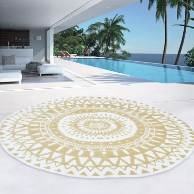 Imagen de IDMarket Alfombra exterior redonda natural y blanca D.150 CM