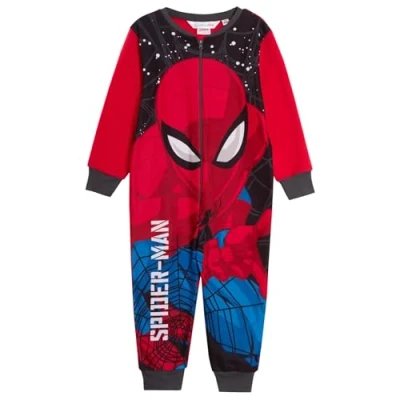 Imagen de Marvel Pijama oficial de Spiderman para niños, forro polar, todo en uno, con cremallera, rosso, 7 8 años