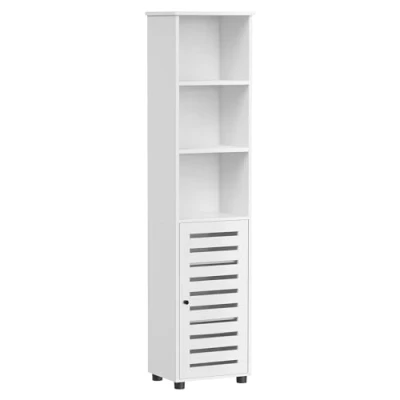 Imagen de VASAGLE Armario de Baño, Baño Alto, Independiente, con 3 Compartimentos Abiertos y 2 Estantes Ajustables, Sala Estar, Entrada, Blanco Nube BBK160W01