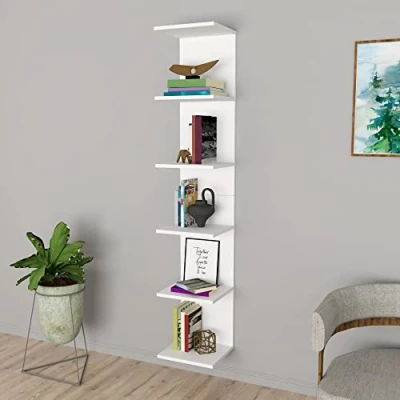 Imagen de [en.casa] Estantería de Pared 6 Niveles Estantes Murales para Dormitorio Sala Oficina Aglomerado 180 x 35 30 cm Blanco
