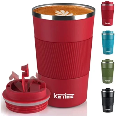Imagen de KETIEE Termo Cafe, Taza Termica 380ml Tazas de Cafe para Llevar acero inox sin BPA, Vaso Termico Café y Té a Prueba Fugas, Regalos Mujer Hombre