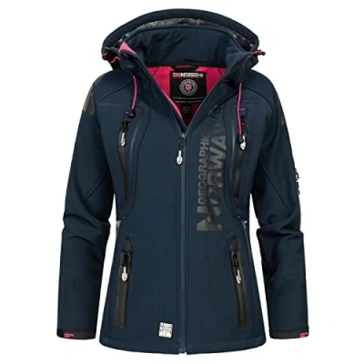 Imagen de Geographical Norway Chaqueta para mujer con capucha desmontable, Softshell, Tassion, exteriores azul marino/rosa M