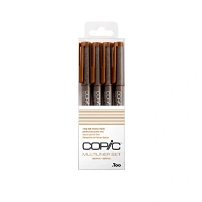 Imagen de Copic Multiliner Set, Sepia, 4 Fineliner en varios grosores de trazo, rotuladores dibujo con punta fina y tinta pigmentada resistente al agua