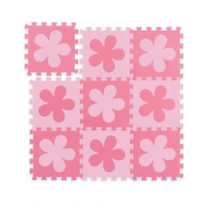 Imagen de Relaxdays Alfombra Puzle Flores, 9 Piezas, Suelo Goma Eva Bebés, Sin Sustancias Nocivas, 91,5x91,5 cm, Rosado y Fucsia, Set de
