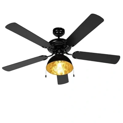 Imagen de Qazqa Ventilador de techo industrial negro MAGNA Madera/Acero Redonda Adecuado para LED Max. 1 x 60 Watt
