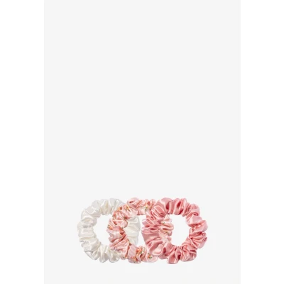Imagen de Slip Silk Set de Gomas para el cabello 100% seda morera delicadas la coleta contra rotura del cabello, 3 scrunchies Rosa, Blanco, Pétalo