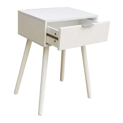 Imagen de Miroytengo Mesilla de Noche Frisa Dormitorio Estilo Nórdico en Blanco 1 Cajón con Frente Decorativo Líneas 40x60x30 cm