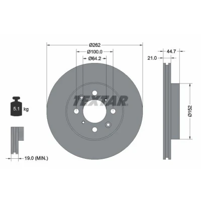 Imagen de TEXTAR PRO 92060903 Disco de freno 262 21 04/08 100 ventilación interna revestido sin perno sujeción rueda, buje rueda