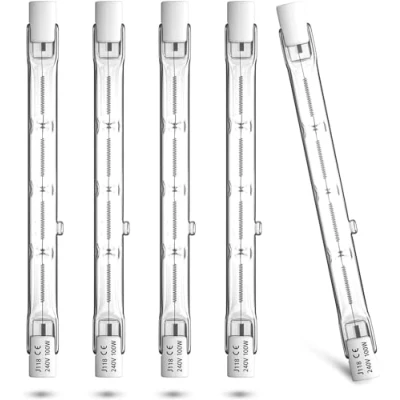 Imagen de Bonlux 100W bombilla halógena r7s 118mm regulable foco lineal blanco cálido 2800K 1500lm AC220 240V para iluminación del hogar, trabajo, seguridad, lámpara de pie, etc (5 piezas)
