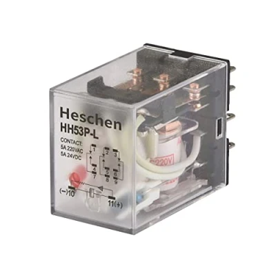 Imagen de Heschen Gereral Purpose Power Relé HH53P L 220VAC Bobina 5A 220VAC/24VDC 3PDT 11 Pin Terminales LED Indicador
