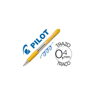 Imagen de Boligrafo pilot super grip amarillo retractil sujecion de caucho tinta base aceite