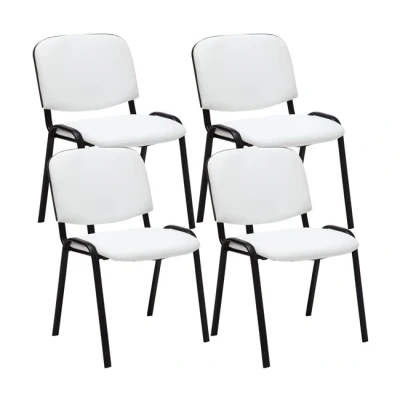 Imagen de CLP Set De 4 Sillas Reuniones Ken En Piel Sintética I Conferencia con Base Metal Confidentes Apilables Color:, Color:Blanco