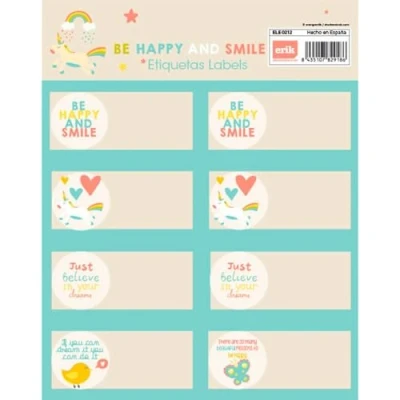 Imagen de etiquetas adhesivas Be Happy Pegatinas libro nombres/Pack escolares Vuelta al cole material escolar