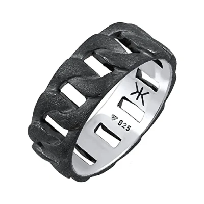 Imagen de Kuzzoi anillo de hombre macizo (8 mm) en diseño tanque, plata ley 925 oxidado, aspecto Chunky Chain, tamaño 54 66, 0608282621