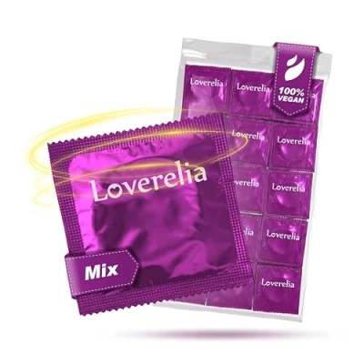 Imagen de Preservativos Loverelia &quot;Mix&quot; 50 piezas mezcla de 10 variedades diferentes para probar gran selección látex caucho natural vegano más variedad en tu vida amorosa