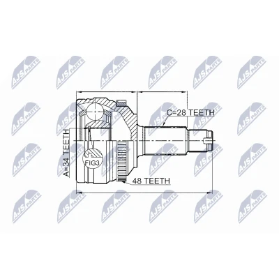 Imagen de NTY NPZ DW 028 Junta Homocinética Eje delantero, lado de rueda con anillo sensor ABS SSANGYONG: Korando C200, III SUV