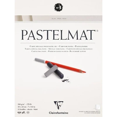 Imagen de Clairefontaine 96001C Bloque Pegado Pastelmat n3 12 Hojas Cartulina Especial para Pasteles Secos 18x24 cm 360g Blanco Separadores de Papel Glassine