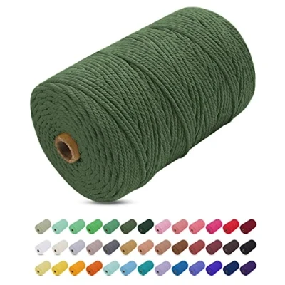 Imagen de Uiopa Hilo Macrame 3mm x 200m, Cuerda Gruesa de Algodon Natural, Cordel Colores Algodón para Manualidades, Pared, Cortinas, Colgar Plantas, Fotos (Ejercito verde)