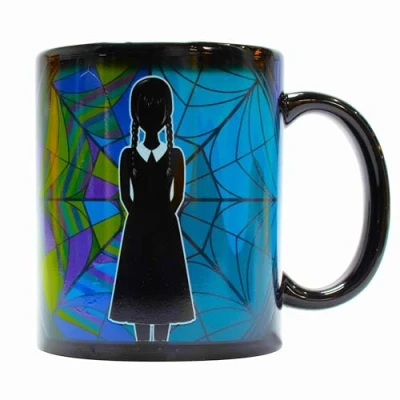 Imagen de Blue Sky Studios Wednesday Taza de café que cambia color, activada por calor, diseño vidrieras Ophelia Hall, producto con licencia y regalo
