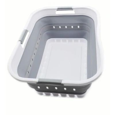 Imagen de SAMMART 42L Cesta plegable de plástico para la colada Contenedor/organizador almacenamiento Bañera portátil ahorrar espacio (1 unidad, color blanco/gris)