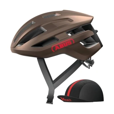 Imagen de ABUS casco de ciclismo carretera PowerDome ACE con gorra Race Cap ligero sistema ventilación inteligente Made in Italy para hombre y mujer Marrón metalizado, M