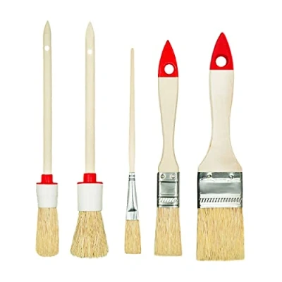 Imagen de M7 Set de 5 Pinceles 3 Planos 2 Redondos 0&quot; 3/4&quot; 15&quot; 2&quot; 4&quot; Serie 03 para Pintar Trabajos con Pinturas y Barnices Cobertura Uniforme Cerdas Naturales
