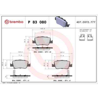 Imagen de BREMBO P 83 080X Juego de pastillas freno con avisador acústico desgaste accesorios TOYOTA: Auris Hatchback, Familiar