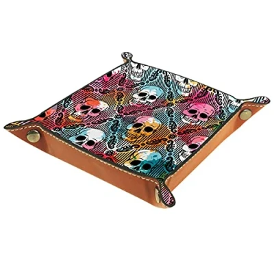 Imagen de Bandeja de cuero para valet, organizador cabecera, placa almacenamiento escritorio, catchall Boho Punk Gothic Skull Head