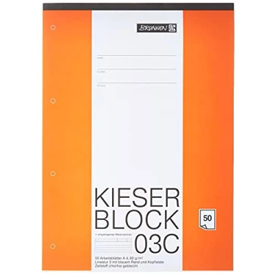 Imagen de Papelería Fuente Bloquear Kieserblock, A4, Schullineatur 3, 50 piezas, blanco