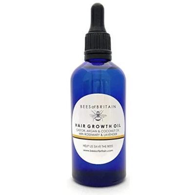 Imagen de 100% Natural ACEITE Para Crecimiento DEL CABELLO RICINO, ARGAN, COCO + ROMERO Y LAVANDA 100 ml de BEES of BRITAIN. Promueve el Cabello. Donamos 5% Ganancias Ayudar las Abejas.