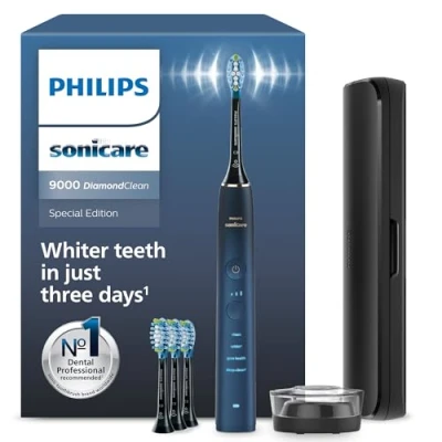 Imagen de Philips Sonicare DiamondClean 9000, cepillo dental eléctrico, edición especial, sónico con aplicación, sensor de presión, soporte carga, color aguamarina, modelo HX9911/89