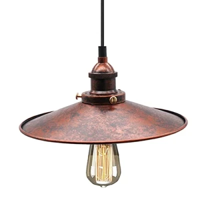 Imagen de HTRUIYATY Industrial Vintage Lámpara Colgante E27 Base Longitud Ajustable Retro Hierro Lampara Techo Para Comedor Bar Salon Cocina (ø26cm, Rust)