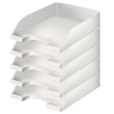Imagen de Leitz Bandeja para cartas estándar A4, 5 unidades, de alta calidad, apilables, como organizador escritorio, color blanco ártico, serie Style, 52540004