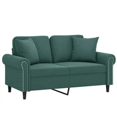 Imagen de vidaXL Sofá de 2 Plazas con Cojines, Asiento Reposabrazos, Tapizado Televisión, para Salón Hogar, Terciopelo Verde Oscuro