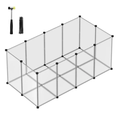 Imagen de SONGMICS Valla para Mascotas, Parque Cobayas con Suelo, Recinto Interior de Plástico Transparente Hámsters, Conejos, Erizos, Animales Pequeños, 145 x 72 57 cm, Blanco LPC007W01
