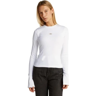 Imagen de Calvin Klein Jeans Label Camiseta de manga larga, Mujer, Talla: Small, Bright white