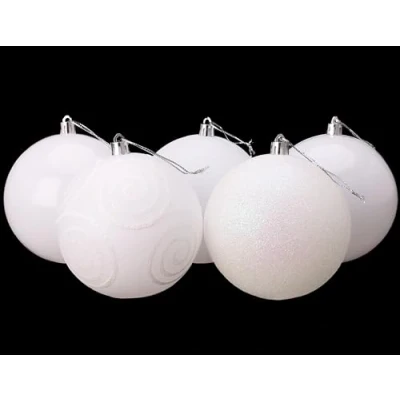 Imagen de Christmas Concepts® Pack of 5 Adornos de árbol Navidad Extra Grandes 100mm (4&quot;) Brillantes, Mate y con Brillo (Blanco)
