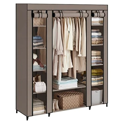 Imagen de SONGMICS Armario de Tela, portátil para Dormitorio, Perchero con Cubierta Perchero, 45 x 150 175 cm, 12 Compartimentos, Estructura Metal, Gris Topo LSF003R02