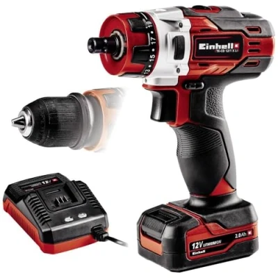 Imagen de Einhell Taladro atornillador a batería TE CD 12/1 X Li (Li Ion, caja cambios 2 veloc., portabrocas desmontable, electrónica LED, empuñadura suave, incl. 2,0 Ah + 45 min. cargador)