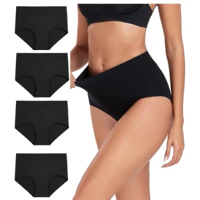 Imagen de wirarpa Bragas Mujer Slip Cintura Alta Algodón Braguitas 4 Pack Tamaño L