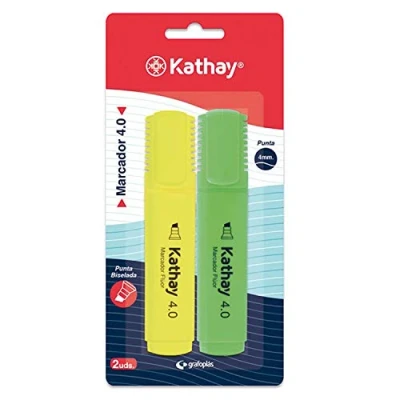 Imagen de Kathay 86211997. Pack de 2 Subrayadores, Color Amarillo y Verde, Punta Biselada 4mm