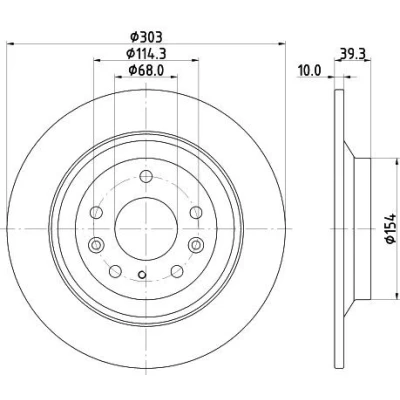 Imagen de HELLA 8DD 355 133 481 Disco de freno 303 10 05/08 114,3 macizo revestido sin cojinete rueda, perno sujeción buje rueda